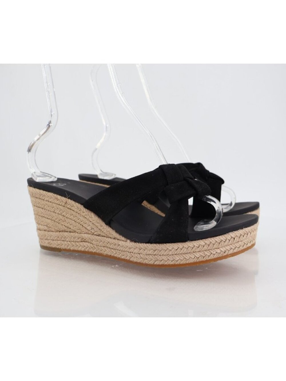 UGG Niyomee Espadrille Wedge Sandal Women's Size 10 Black Suede Leather Slide
